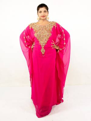 Rani pink embroidered georgette islamic kaftan 1