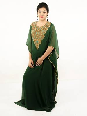 Green embroidered georgette islamic kaftan 1