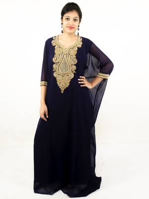 Navy blue embroidered georgette islamic kaftan 1
