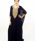 Navy blue embroidered georgette islamic kaftan