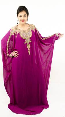 Wine embroidered georgette islamic kaftan 1