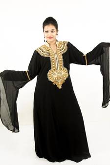 Black embroidered georgette islamic kaftan