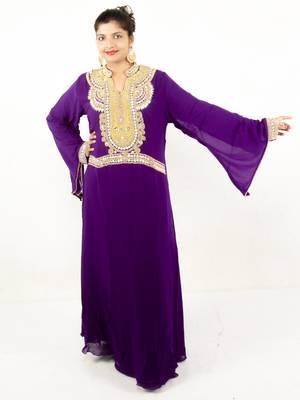 Plum embroidered georgette islamic kaftan 1