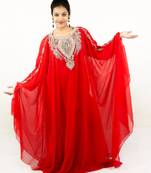 Blood red embroidered georgette islamic kaftan