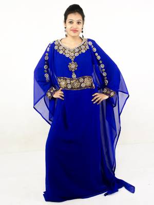 Royal blue embroidered georgette islamic kaftan 1