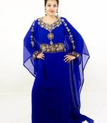 Royal blue embroidered georgette islamic kaftan