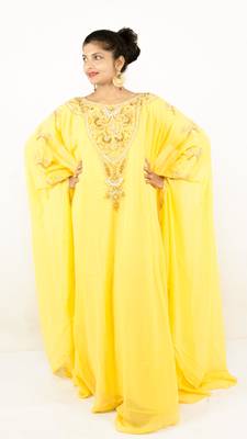 Yellow embroidered georgette islamic kaftan 1