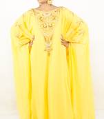 Yellow embroidered georgette islamic kaftan
