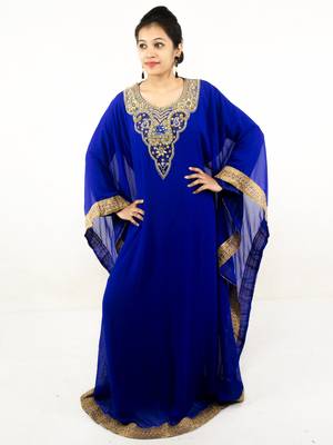 Royal blue embroidered georgette islamic kaftan 1
