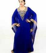 Royal blue embroidered georgette islamic kaftan