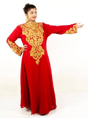 Red embroidered georgette islamic kaftan 1