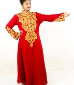 Red embroidered georgette islamic kaftan