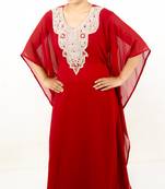 Red embroidered georgette islamic kaftan