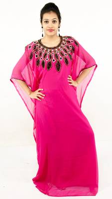 Rani pink embroidered georgette islamic kaftan 1