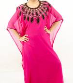 Rani pink embroidered georgette islamic kaftan