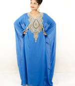 Teal blue embroidered georgette islamic kaftan