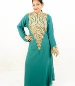 Aqua blue embroidered georgette islamic kaftan