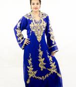 Royal blue embroidered georgette islamic kaftan