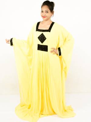 Yellow embroidered georgette islamic kaftan 1