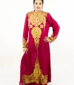 Maroon embroidered georgette islamic kaftan