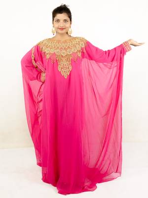 Rani pink embroidered georgette islamic kaftan 1