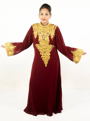 Brown embroidered georgette islamic kaftan 1