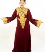 Brown embroidered georgette islamic kaftan