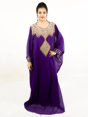 Purple embroidered georgette islamic kaftan 1