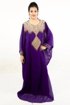 Purple embroidered georgette islamic kaftan