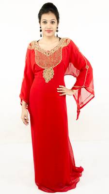 Blood red embroidered georgette islamic kaftan 1
