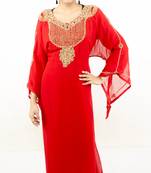Blood red embroidered georgette islamic kaftan