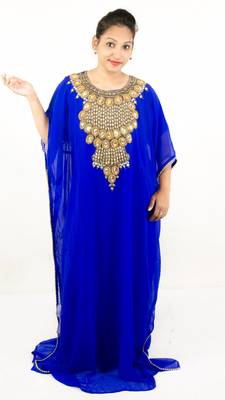 Royal blue embroidered georgette islamic kaftan 1