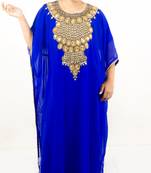 Royal blue embroidered georgette islamic kaftan