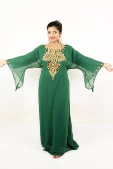 Green embroidered georgette islamic kaftan