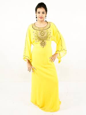 Yellow embroidered georgette islamic kaftan 1