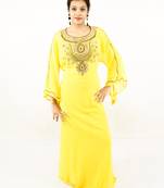 Yellow embroidered georgette islamic kaftan