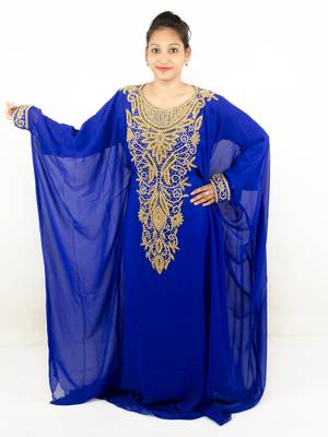 Royal blue embroidered georgette islamic kaftan 1