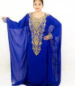 Royal blue embroidered georgette islamic kaftan
