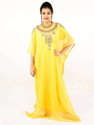 Yellow embroidered georgette islamic kaftan 1