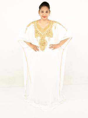 Off white embroidered georgette islamic kaftan 1