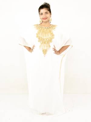 Off white embroidered georgette islamic kaftan 1