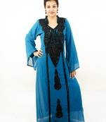 Teal blue embroidered georgette islamic kaftan