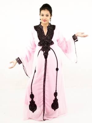 Pink embroidered georgette islamic kaftan 1