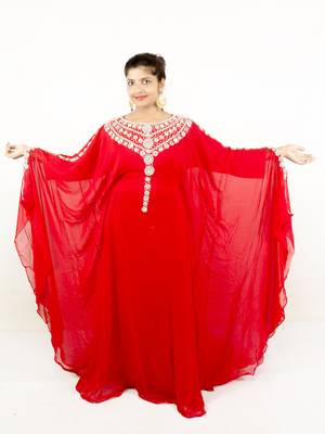 Red embroidered georgette islamic kaftan 1
