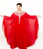 Red embroidered georgette islamic kaftan