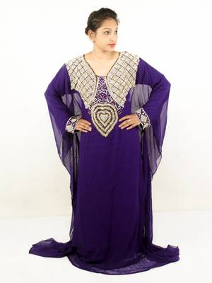 Purple embroidered georgette islamic kaftan 1