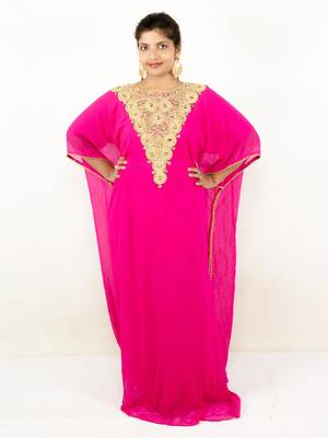 Rani pink embroidered georgette islamic kaftan 1