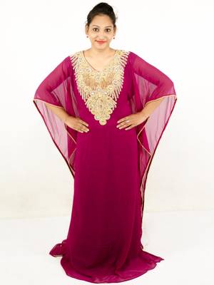 Wine embroidered georgette islamic kaftan 1