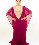 Wine embroidered georgette islamic kaftan