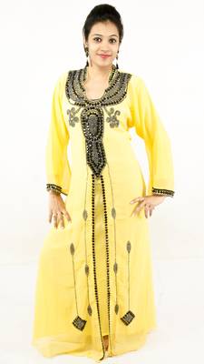 Yellow embroidered georgette islamic kaftan 1